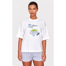 Femme Ensemble de pyjama oversize blanc imprimé "Matcha" | Taille XS