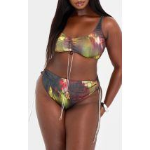 Plus Bas de maillot de bain imprimé multicolore abstrait et détail chaîne, Multicolore