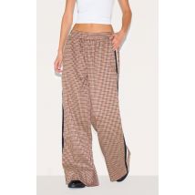 Pantalon taille élastique droit marron à carreaux et rayures, Marron