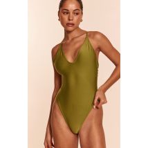 Maillot de bain Uni Olive Décolleté Plongeant, Vert Olive