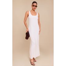 Robe longue texturée blanche à col rond, Blanc