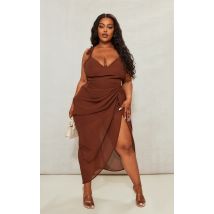 Plus Robe mi-longue drapée chocolat à armatures, Chocolat