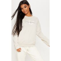 PRETTYLITTLETHING Sweat oversize sable clair à imprimé, Sable