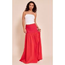 Femme Jupe longue legère tissée texturée rouge à taille tombante | Taille 40