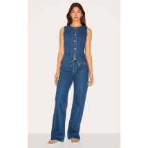 Jean droit bleu foncé à taille mihaute, Bleu Foncé