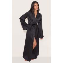 Nuisette noire mi-longue en matière satinée, Noir