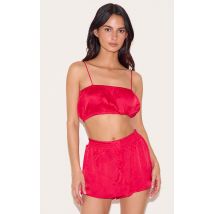 Ensemble de pyjama satiné rouge froncé, Rouge
