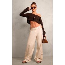 Pantalon large en coton gris pierre à découpes et lacets sur les côtés, Gris Pierre
