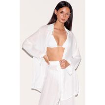 Chemise de plage oversize en effet lin blanc, Blanc