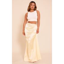 Shape Butter Cream Satin Highwaisted Maxi Skirt, Pale Yellow
