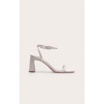 Sandales carrées en effet lin non coloré à brides fines et talon carré haut, Non coloré