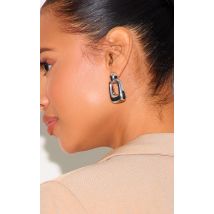 Boucles d'oreilles XXL épaisses rectangulaires argentées à découpe, Argenté