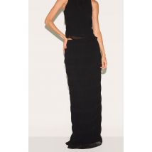 Jupe longe en mousseline de soie texturée noire, Noir