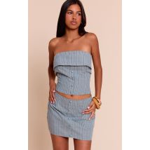 Petit Top Bandeau Boutonné à Fines Rayures Bleues, Bleu