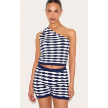 Petite Navy Knitted Striped Shorts, Navy