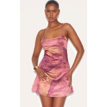 Robe droite satinée violet foncé fleuri, Violet Foncé