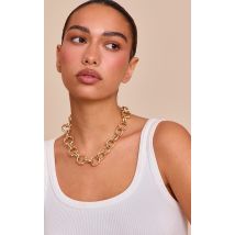 Collier chaîne dorée texturée épaisse avec anneau en O, Doré