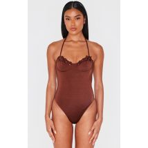 Maillot de bain chocolat à armatures et lacets sur les bonnets, Chocolat