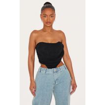 Shape Black Chiffon Ruched Corset Crop Top, Black