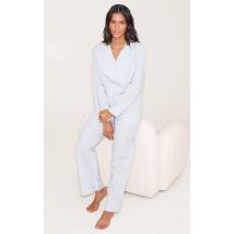 Ensemble de pyjama en popeline de coton bleu à fines rayures, Bleu