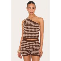 Petite Chocolate Knitted Striped Shorts, Chocolate