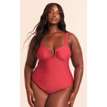Plus Deep Red Underwired U Bar Ruched Cup Swimsuit, Rouge Profond