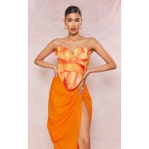 Corset plissé drapé orange fleuri tissé, Orange