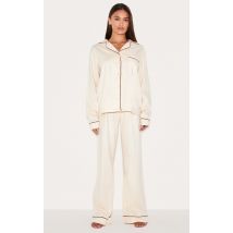 Ensemble de pyjama long en jersey crème à lisérés contrastants, Crème