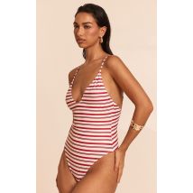Maillot de bain Rouge à Rayures Échancré, Rouge