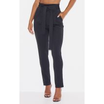 Pantalon cigarette noir en néoprène avec lien à la taille, Noir