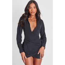 Robe chemise noire style portefeuille, Noir