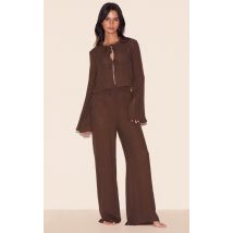 Pantalon de plage large en effet lin marron, Marron