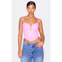 Crop top rose à bretelles et corset bustier plissé, Rose