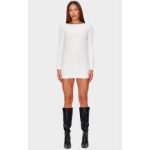 Robe moulante en éponge crème à col bateau, Crème