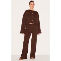 Femme Pantalon en maille tricot chocolat à ourlets retroussés | Taille Large