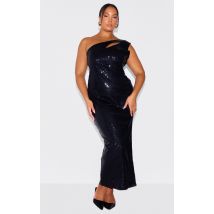 Plus Robe longue noire asymétrique à sequins et fente haute, Noir