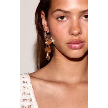 Boucles d'oreilles pendantes feuille drapée texturées or, Doré