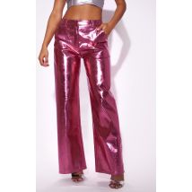 Pantalon droit de tailleur  rose métallisé, Rose