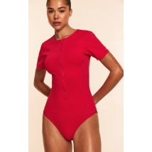 Maillot de bain style plongée rouge à zip, Rouge