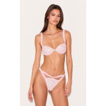 Ensemble de lingerie côtelé rose fleuri à volants et armatures, Rose