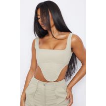 Corset structuré en maille sergée gris pierre à ourlet tombant, Gris Pierre