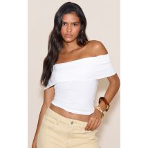 Top en coton doux blanc à col bardot, Blanc