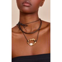 Collier à pendentif plaqué or texturé et perle, Doré
