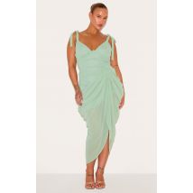 Plus Robe mi-longue drapée vert sauge à armatures, Vert sauge