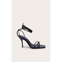 Wide Fit Black PU Square Toe Lace Up High Stiletto Heeled Sandals, Black