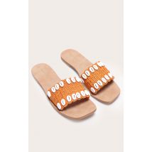 Sandales style mules rondes orange à coutures apparentes et bride en nylon, Orange