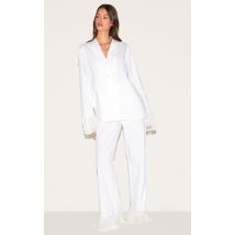 Ensemble de pyjama long en coton blanc à bordures volantées, Blanc