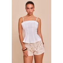 Débardeur péplum en coton blanc, Blanc