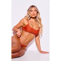 Haut de maillot de bain terracotta et détail en macramé, Terracotta