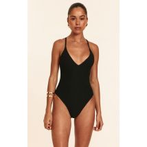 Maillot de bain texturé noir à décolleté, Noir